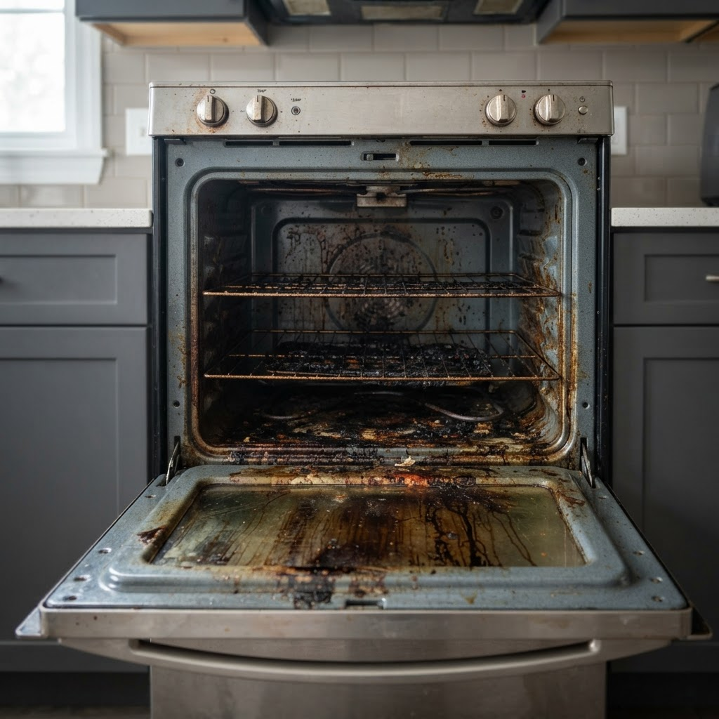 Interior of a domestic oven — before cleaning